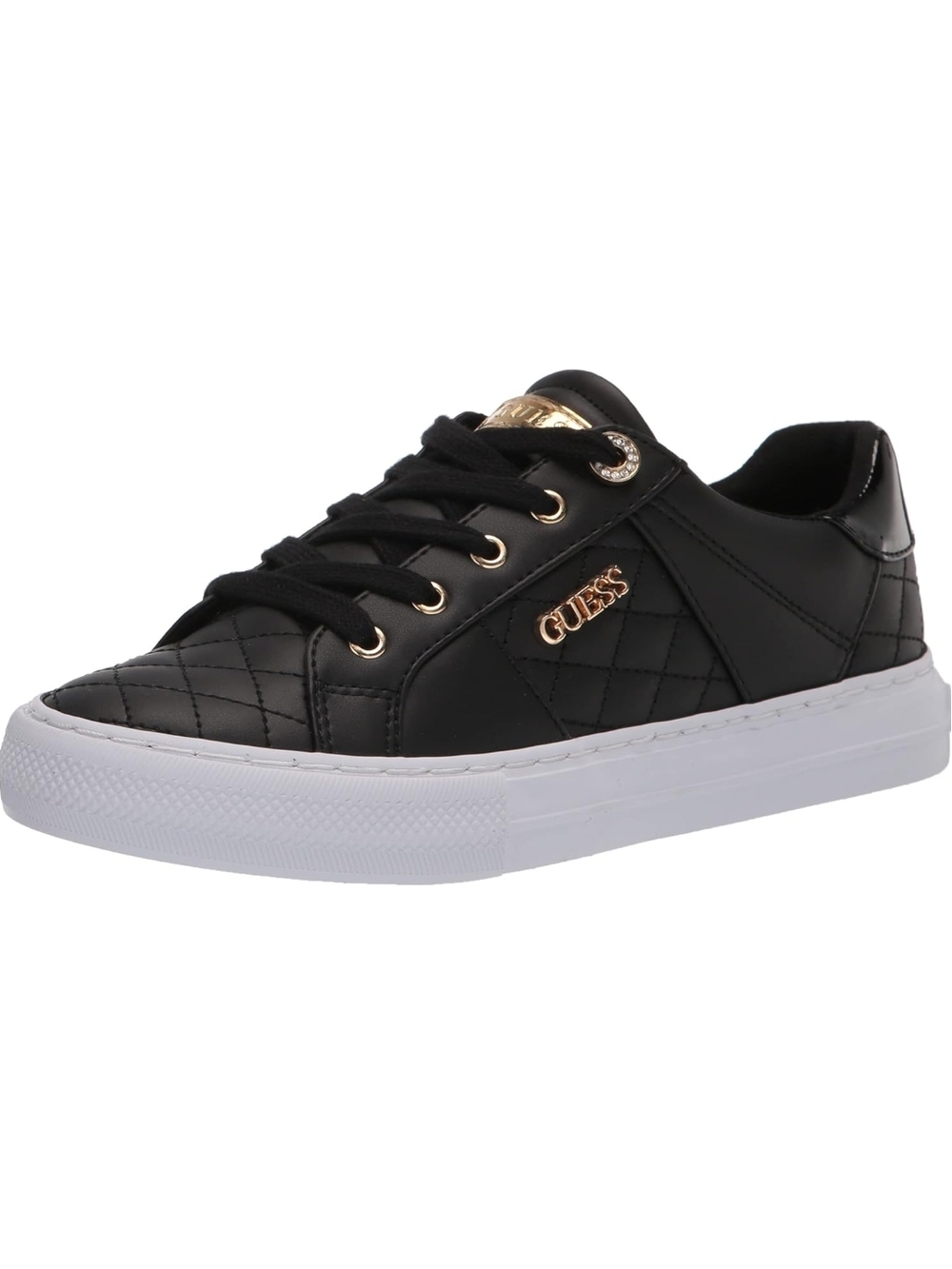 Guess Black Quilted Low-Top Sneaker with Gold Logo